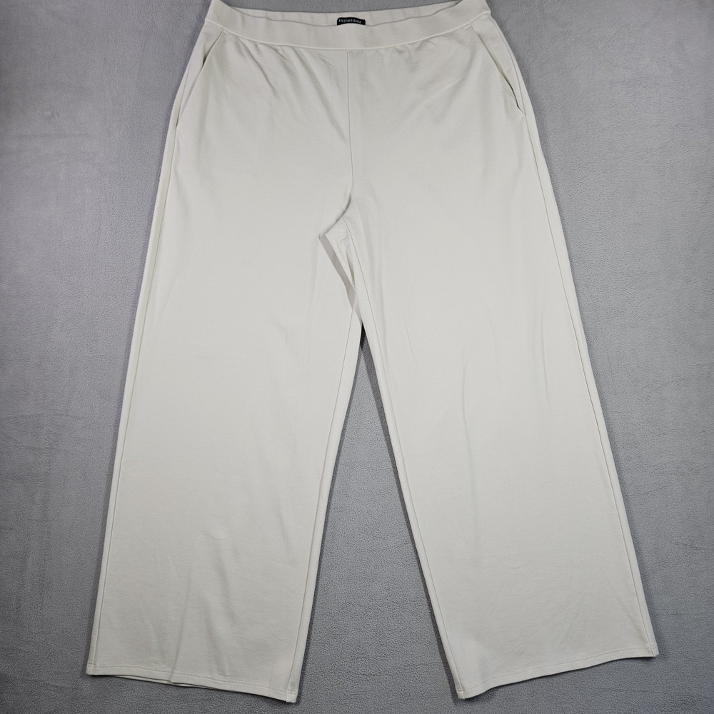 Eileen Fisher Wide Leg Pants Womens Large Cream Tencel Blend Old Money Comfort
